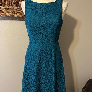 NWT Adriana Pappel TEAL Lace Fit & Flare Dress SIZE 16 BLOOMINGDALES  $148